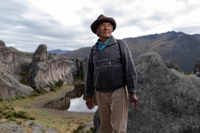 Eufronio Obispo Rojas stands on the Marcahuasi plateau in Peru.